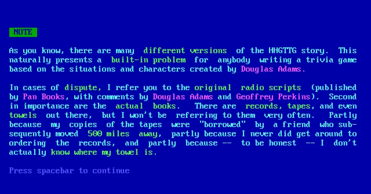 The Hitchhiker's Guide to the Galaxy Trivia Challenge